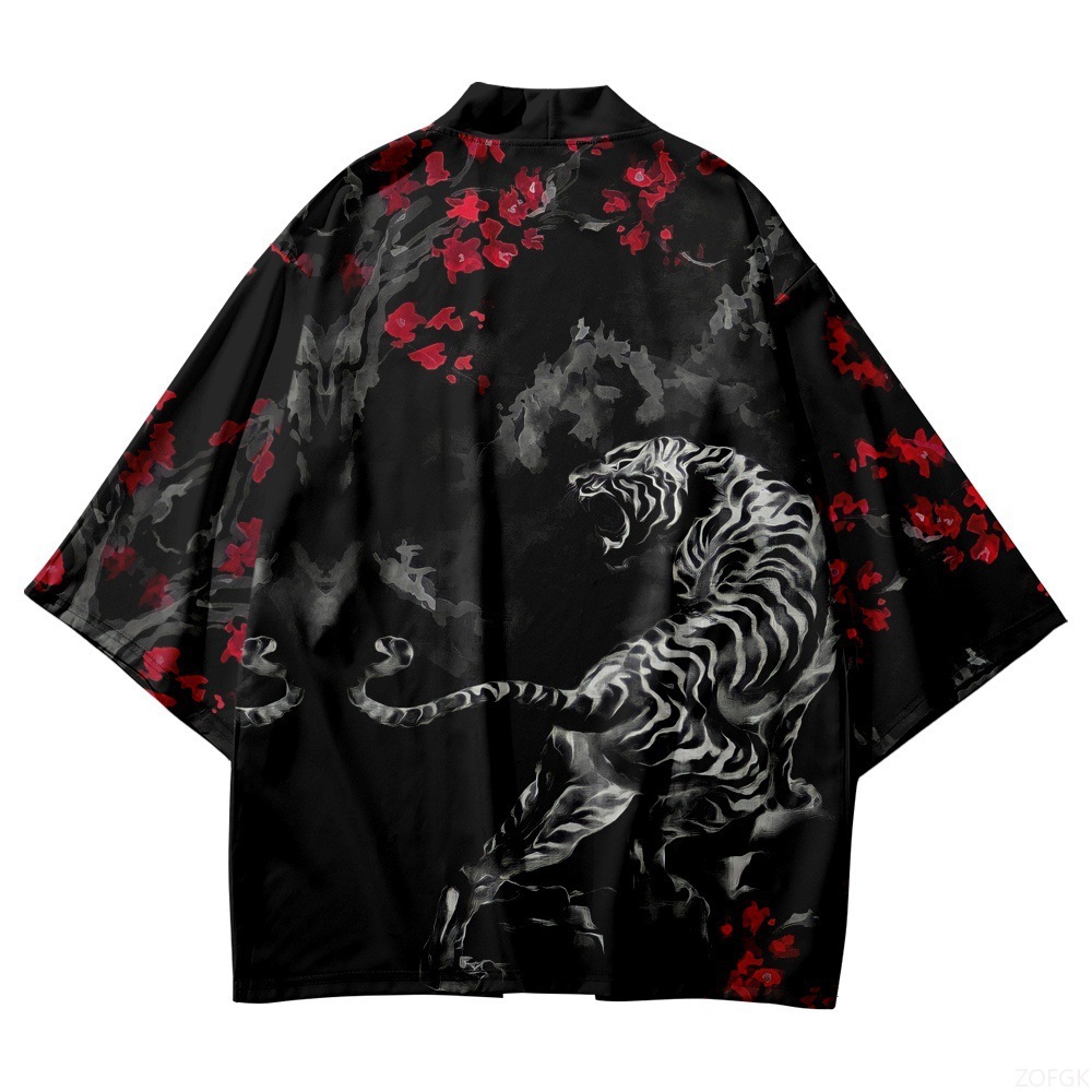 Haori Japanese Jacket - سترة كيمونو سوداء بياقة مفتوحة للرجال